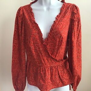 Universal Thread Long Sleeve Cross Wrap Blouse In Floral Red Size XS #floral